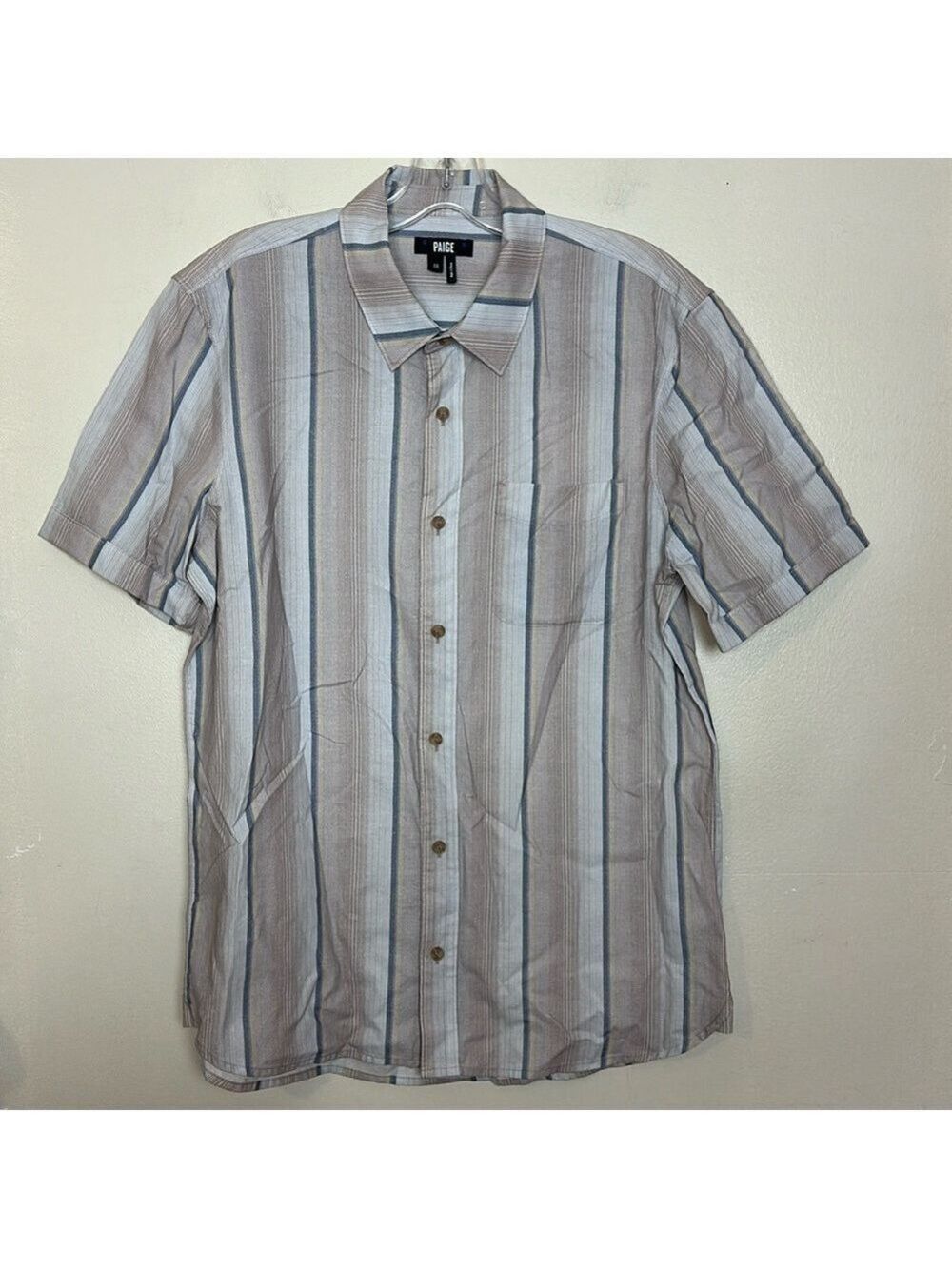 Paige Striped Cotton Relaxed Fit Short Sleeve Button Up Shirt